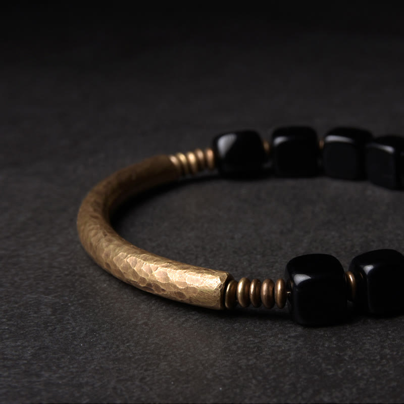 Karma Stone Black Obsidian Crystal Copper Strength Couple Bracelet