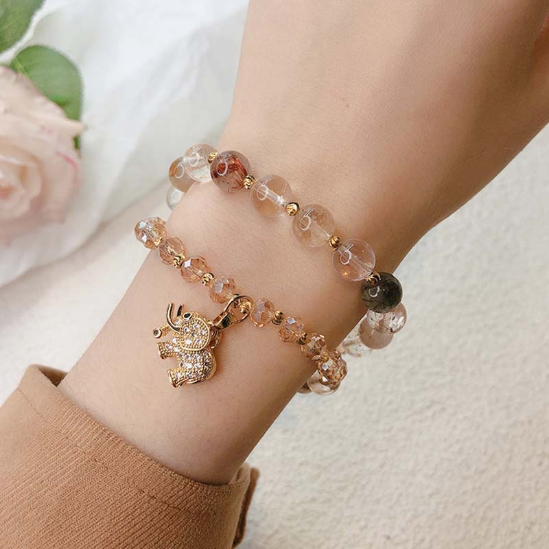 Karma Stone Rose Quartz Elephant Healing Energy Charm Bracelet