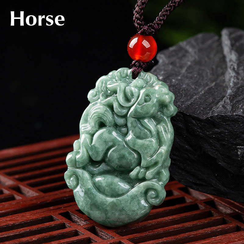 Karma Stone Natural Jade 12 Chinese Zodiac Prosperity Necklace Pendant