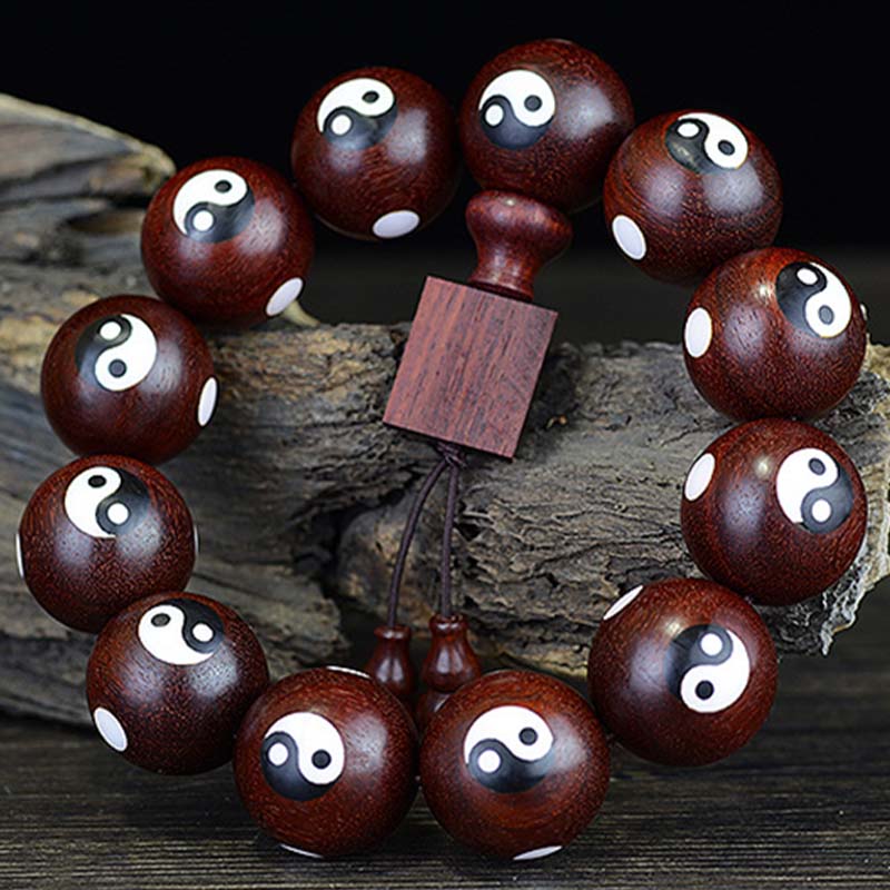 Karma Stone Small Leaf Red Sandalwood Yin Yang Protection Bracelet