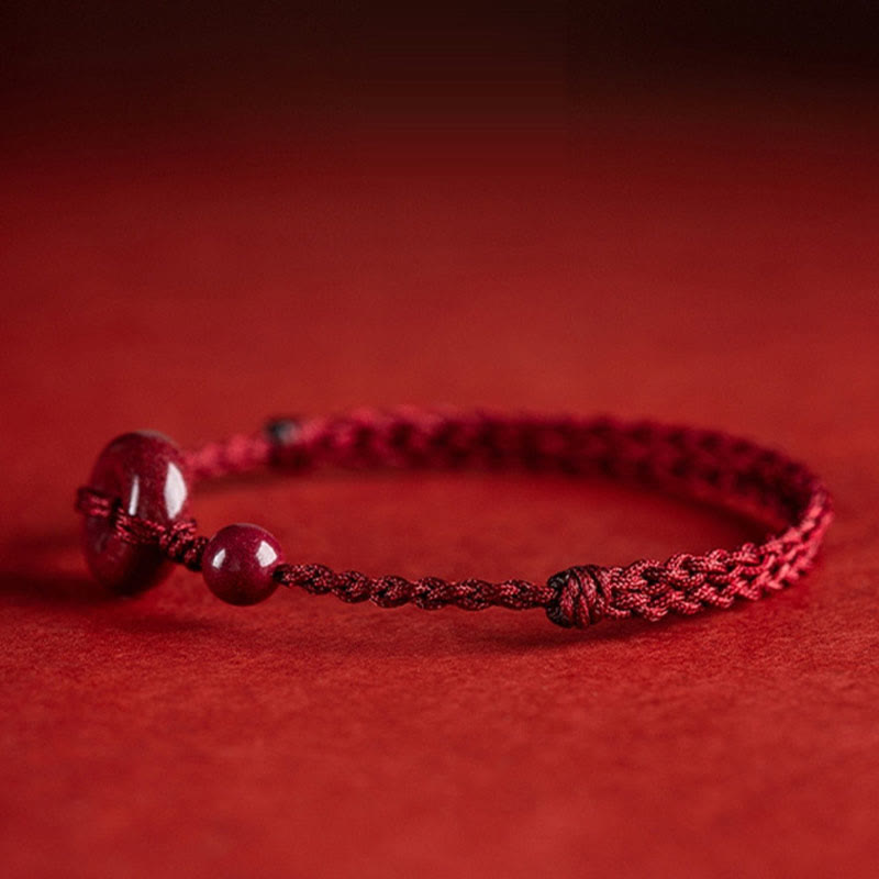 Karma Stone Handmade Cinnabar Peace Buckle Safe and Healthy Charm Blessing String Bracelet Anklet