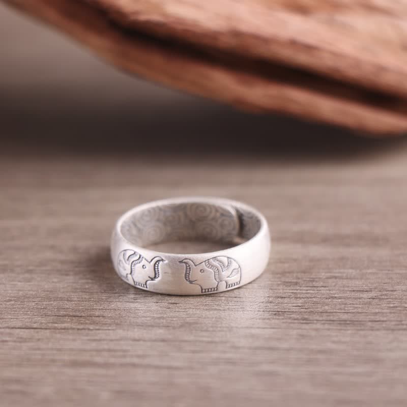 Karma Stone 999 Sterling Silver Lotus Elephant Six True Words Blessing Ring