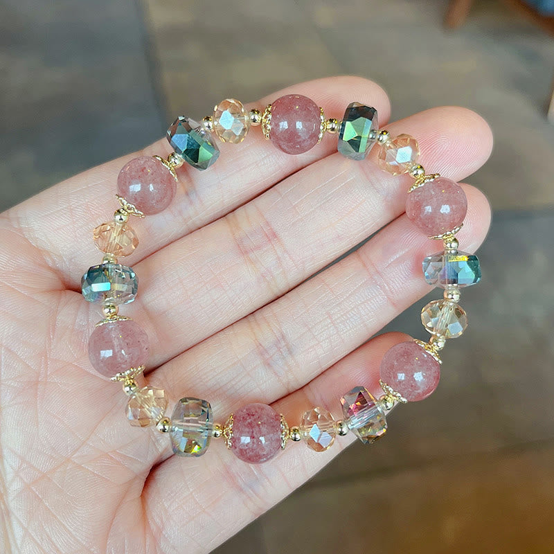 Karma Stone Natural Strawberry Quartz Colorful Crystal Positive Bracelet