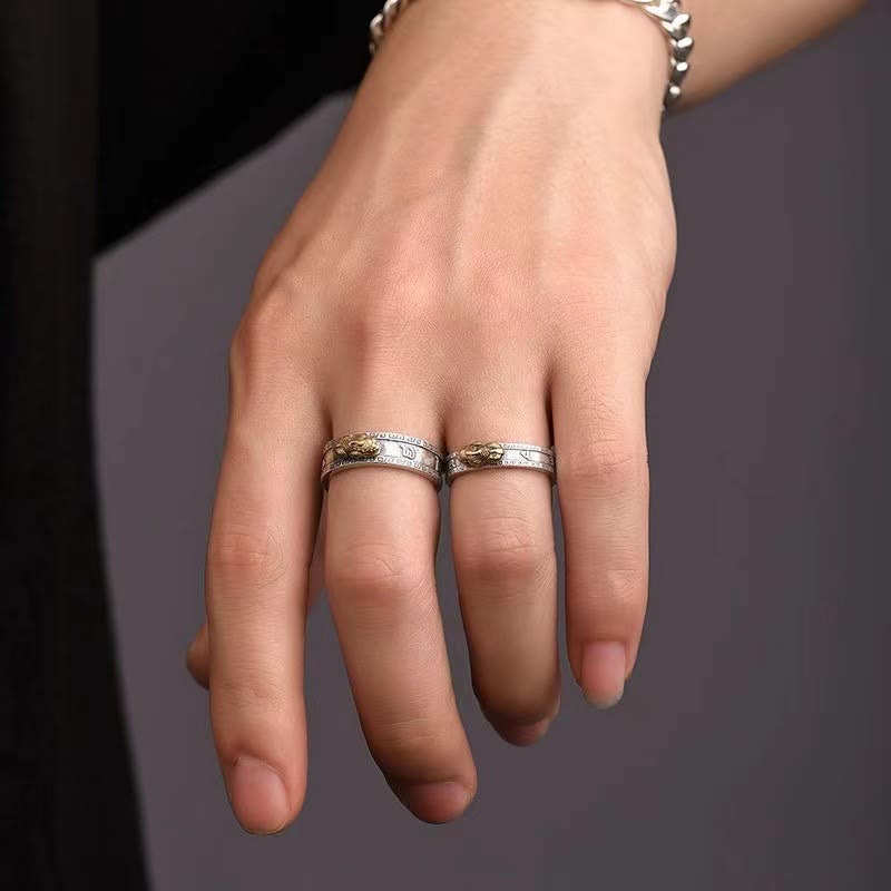 Karma Stone PiXiu Om Mani Padme Hum Heart Sutra Luck Wealth Couple Ring