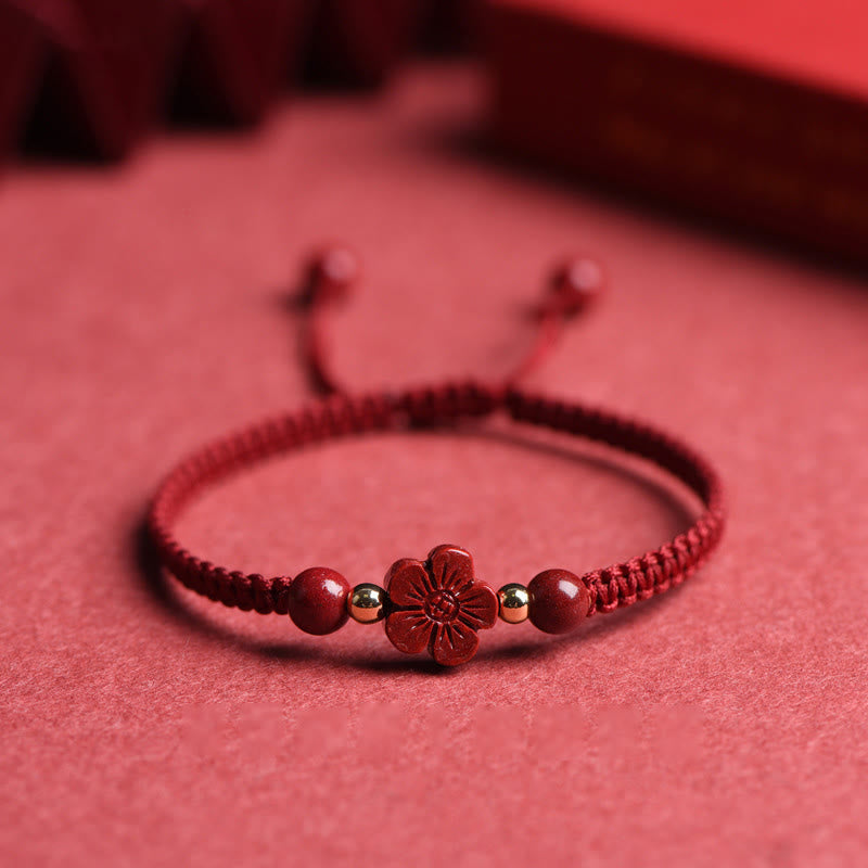 Karma Stone Four Leaf Clover Five-petal Flower Cinnabar Blessing Red String Bracelet