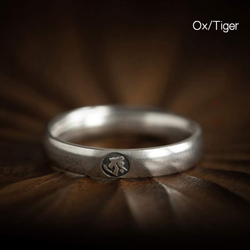 Karma Stone 925 Sterling Silver Chinese Zodiac Natal Buddha Blessing Couple Ring