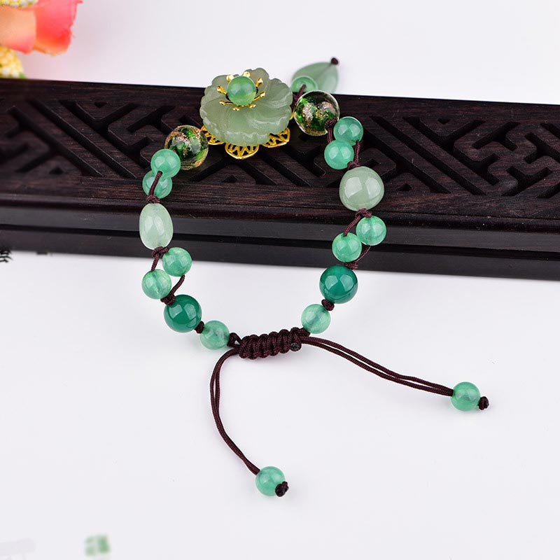 Karma Stone Natural Green Jade Luck Dangling Flower Bracelet
