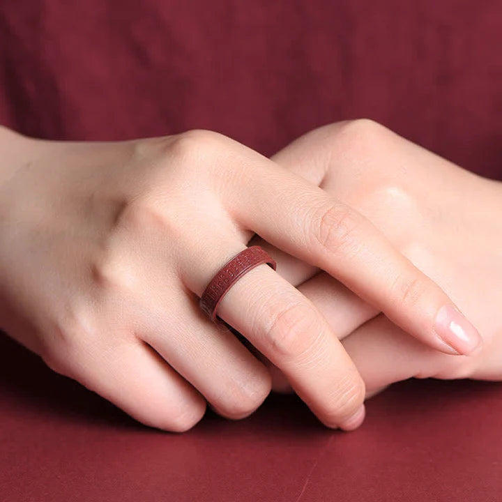 Karma Stone Cinnabar Om Mani Padme Hum Auspicious Clouds Blessing Ring