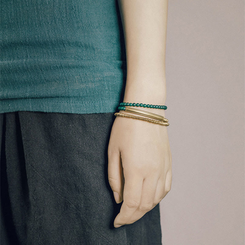 Karma Stone Tibetan Various Agate Stone Copper Protection Triple Wrap Bracelet