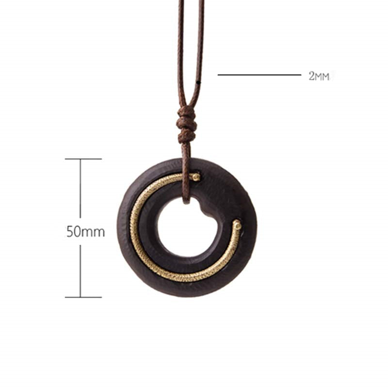 Karma Stone Zen Circle Ebony Wood Peace Calm Necklace Pendant
