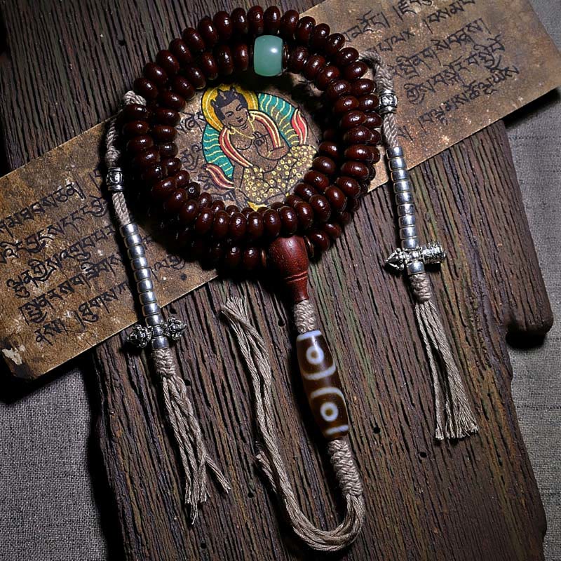 Karma Stone Natural Tibet 108 Mala Beads Purple Bodhi Seed Three-eyed Dzi Bead Copper Dorje Harmony Bracelet