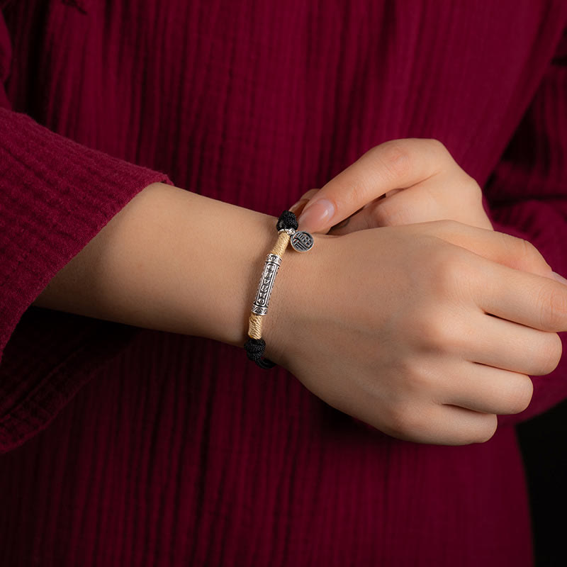 Karma Stone 999 Sterling Silver Tibet Handmade Om Mani Padme Hum Fu Character TopRank Character Luck Braided Bracelet