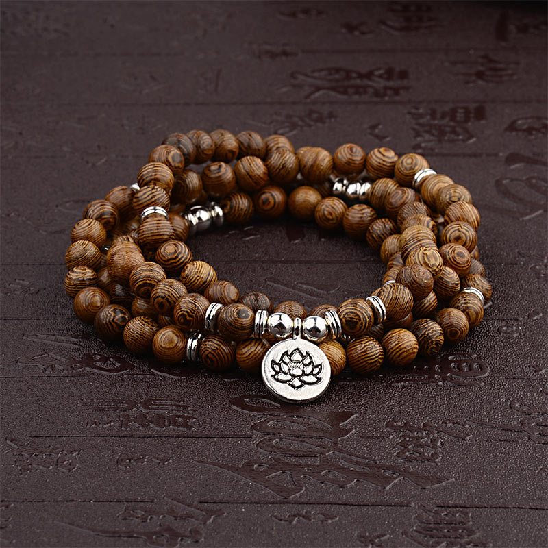 Karma Stone Tibetan Lightning Strike Wood Bracelet Lotus Buddha Mala