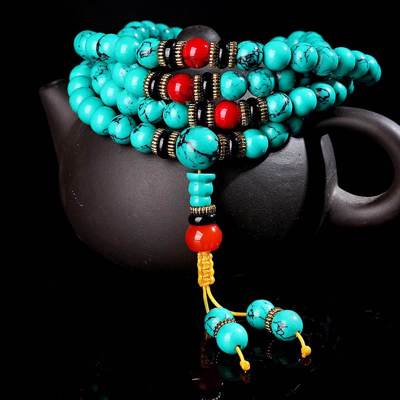 Karma Stone Tibetan Turquoise Healing Mala Bracelet Necklace