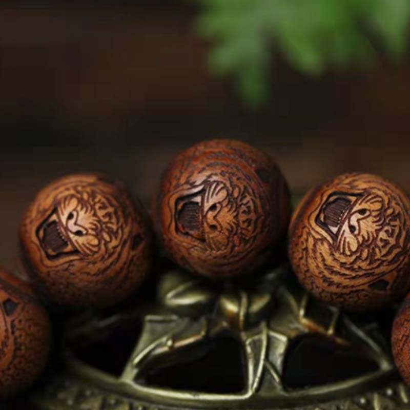 Karma Stone Tibetan Rosewood Engraving Tiger Protection Bracelet