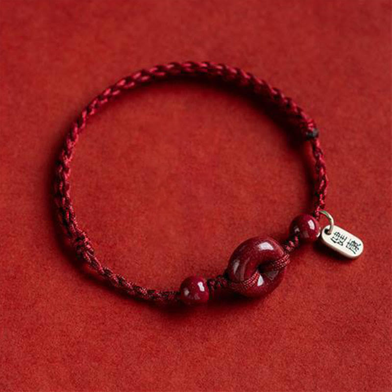 Karma Stone Handmade Cinnabar Peace Buckle Safe and Healthy Charm Blessing String Bracelet Anklet