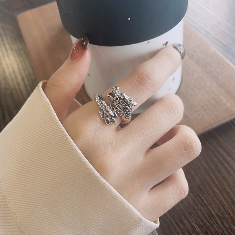 Karma Stone 925 Sterling Silver Year Of The Dragon Luck Strength Adjustable Metal Ring