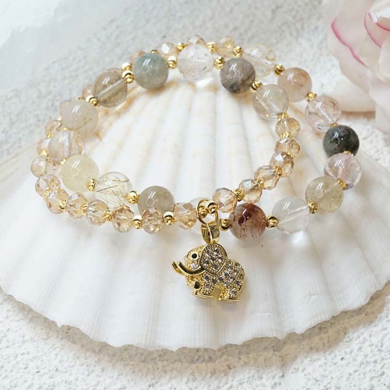 Karma Stone Rose Quartz Elephant Healing Energy Charm Bracelet