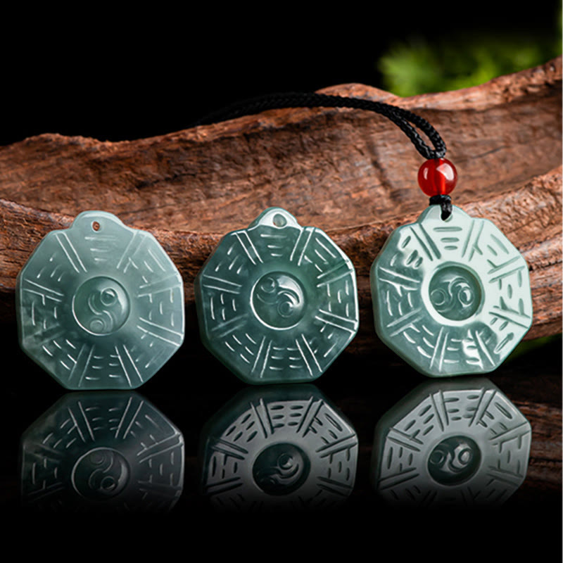 Karma Stone Natural Jade FengShui Bagua Yin Yang Prosperity Necklace Pendant