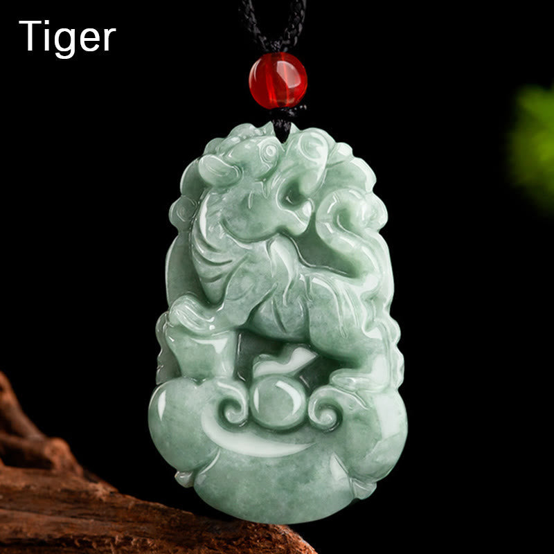 Karma Stone Natural Green Jade 12 Chinese Zodiac Luck Prosperity Necklace Pendant