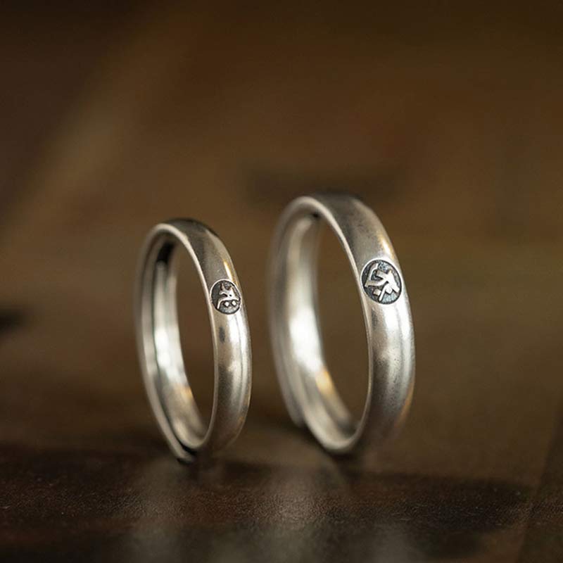 Karma Stone 925 Sterling Silver Chinese Zodiac Natal Buddha Blessing Couple Ring