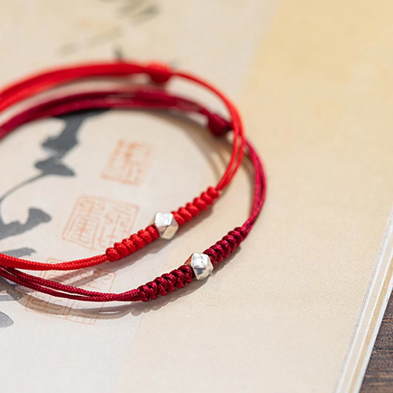 Karma Stone 925 Sterling Silver Luck Bead Protection Red String Braided Bracelet