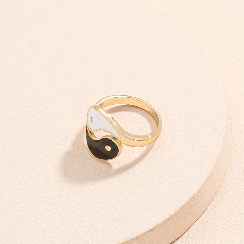 Karma Stone Yin Yang Symbol Adjustable Blessing Couple Ring