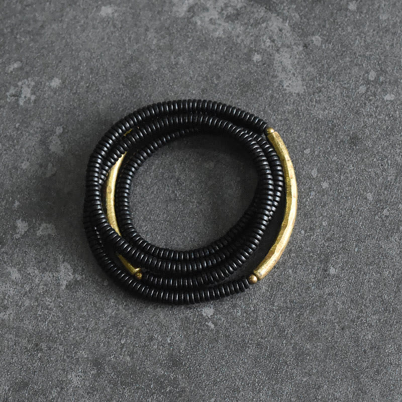 Karma Stone Ebony Wood Copper Balance Multilayered Bracelet