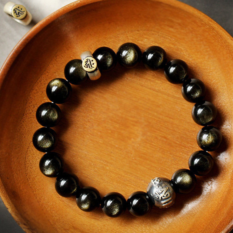 Karma Stone Chinese Zodiac Natal Buddha Obsidian Purification Bracelet