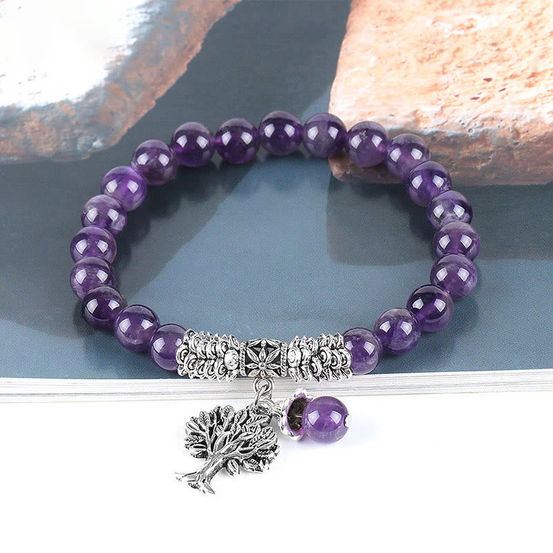 Karma Stone Natural Gemstone Tree of Life Lucky Charm Stretch Bracelet