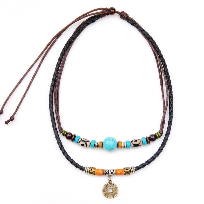 Karma Stone Turquoise Dzi Bead Protection Necklace