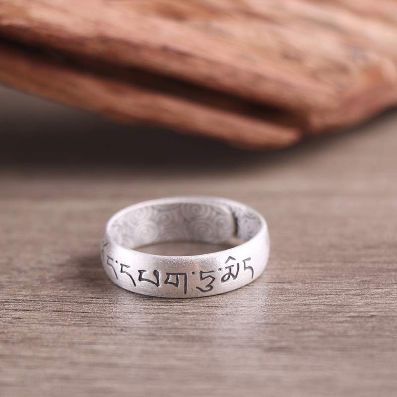 Karma Stone 999 Sterling Silver Lotus Elephant Six True Words Blessing Ring