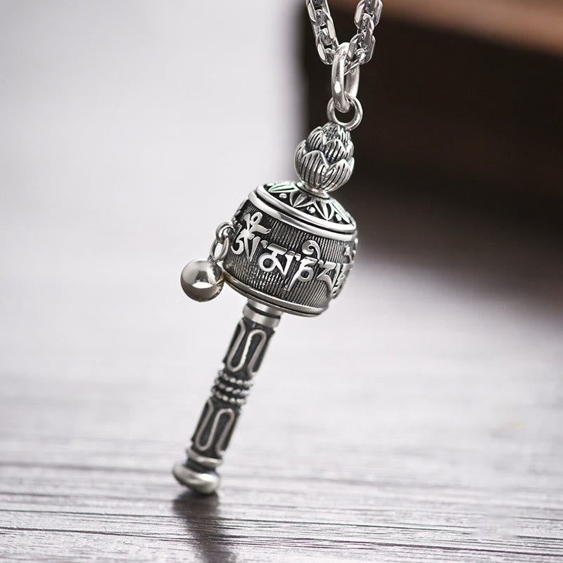 Karma Stone Tibetan Om Mani Padme Hum Prayer Wheel Lotus Wisdom Rotatable Necklace Pendant