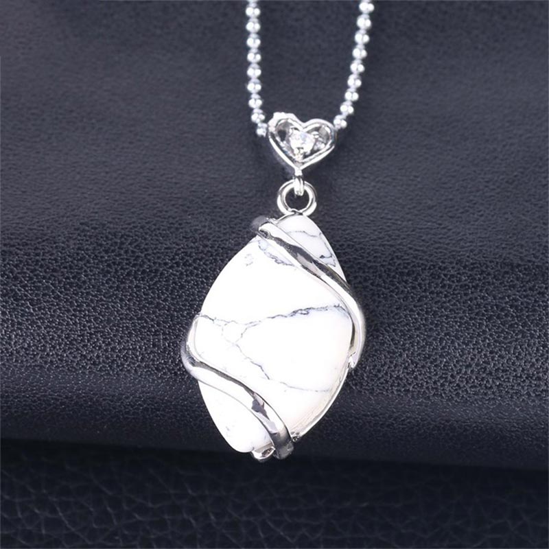 Karma Stone Marquise Pattern Natural Crystal Stone Charm Necklace Pendant