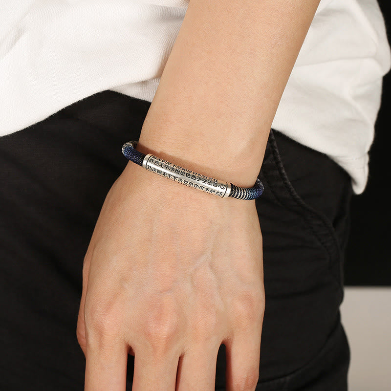 Karma Stone 999 Sterling Silver Heart Sutra Calm Handmade Braided Bracelet