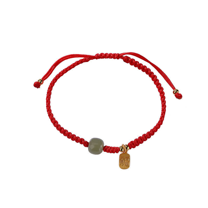 Karma Stone 925 Sterling Silver Hetian Jade Blessing Wealth Red String Bracelet