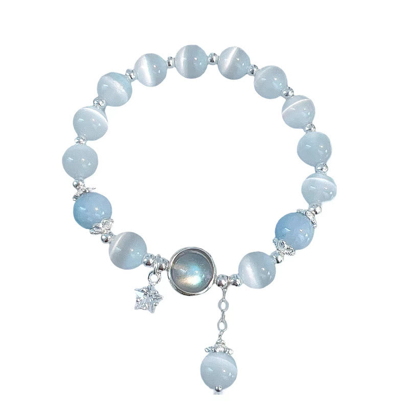 Karma Stone Cat's Eye Moonstone Butterfly Star Charm Support Bracelet