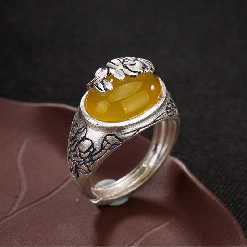 Karma Stone Citrine Lotus Blessing Protection Adjustable Ring
