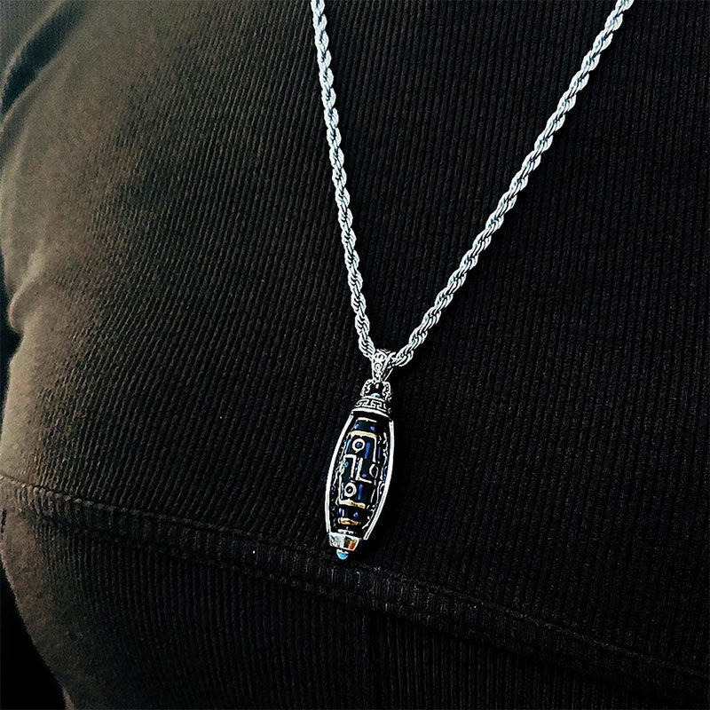 Karma Stone Tibetan Om Mani Padme Hum Nine-Eye Dzi Bead Pattern Peace Purity Rotatable Necklace Pendant