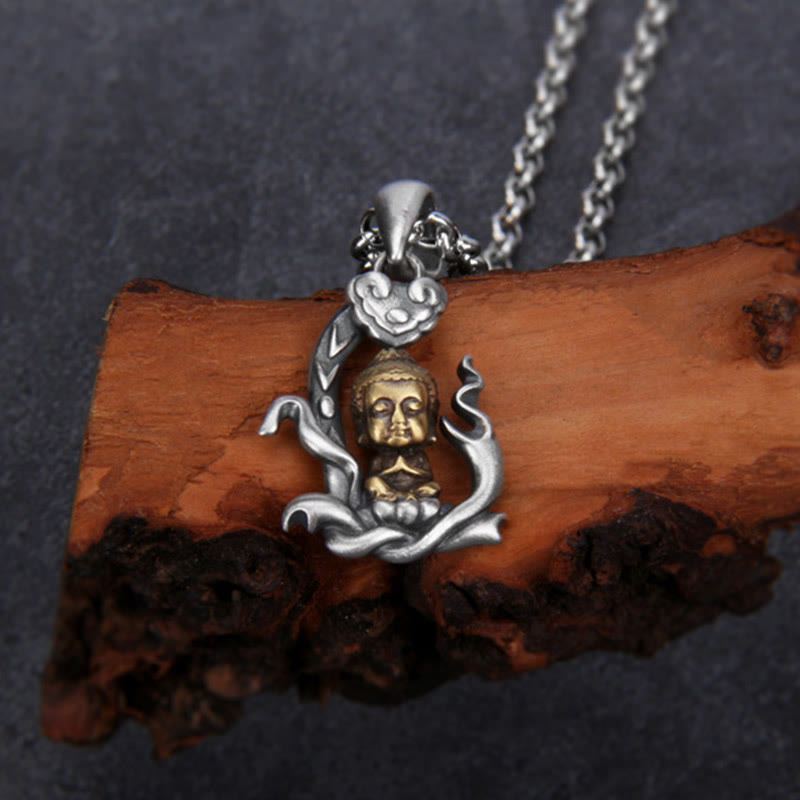 Karma Stone 925 Sterling Silver Zen Buddha Ruyi Handle Compassion Necklace Pendant