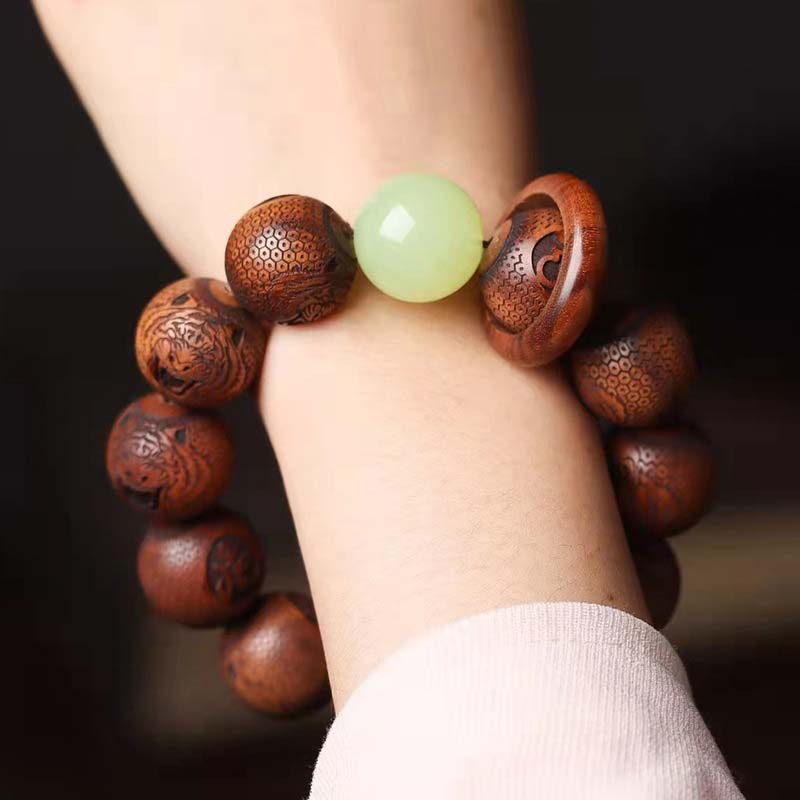 Karma Stone Tibetan Rosewood Engraving Tiger Protection Bracelet