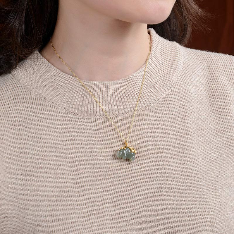 Karma Stone 925 Sterling Silver Jade Elephant Blessing Fortune Necklace Chain Pendant