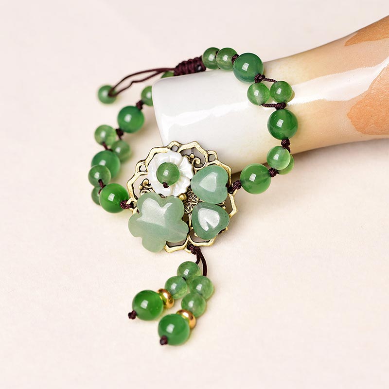 Karma Stone Natural Green Jade Luck Dangling Flower Bracelet