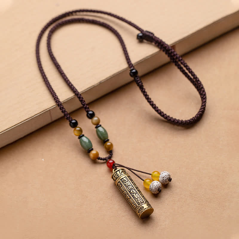 Karma Stone Tibet Om Mani Padme Hum Agate Shurangama Sutra Protection Necklace Pendant