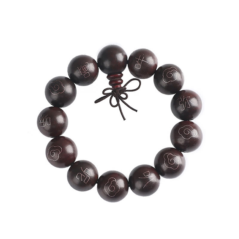 Karma Stone 925 Sterling Silver Inlaid Small Leaf Red Sandalwood Om Mani Padme Hum Character Auspicious Clouds Protection Bracelet