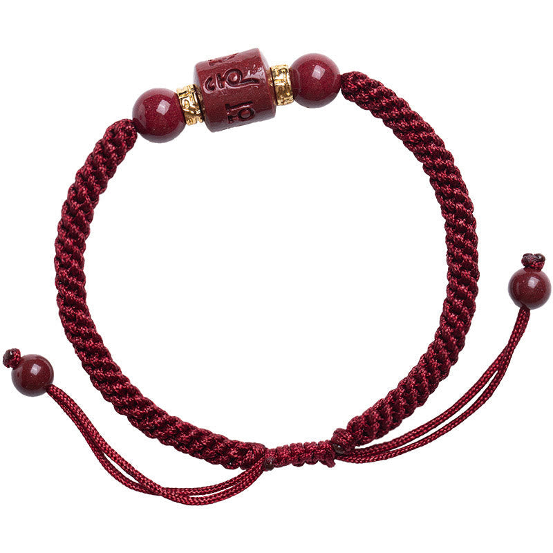 Karma Stone Tibet Cinnabar Om Mani Padme Hum Engraved Blessing Braided Bracelet