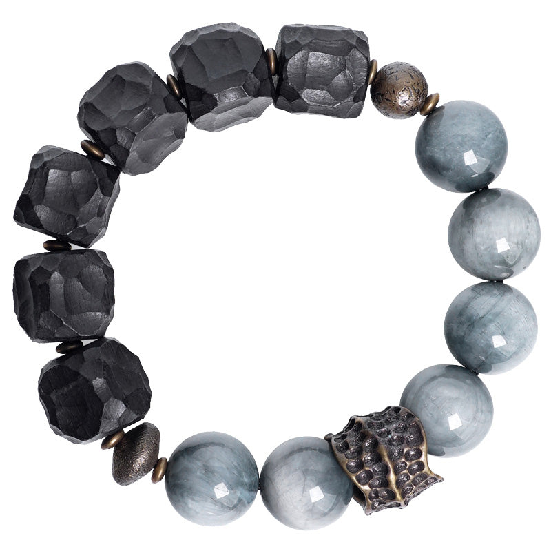 Karma Stone Eagle's Eye Stone Ebony Wood Copper Confidence Couple Bracelet