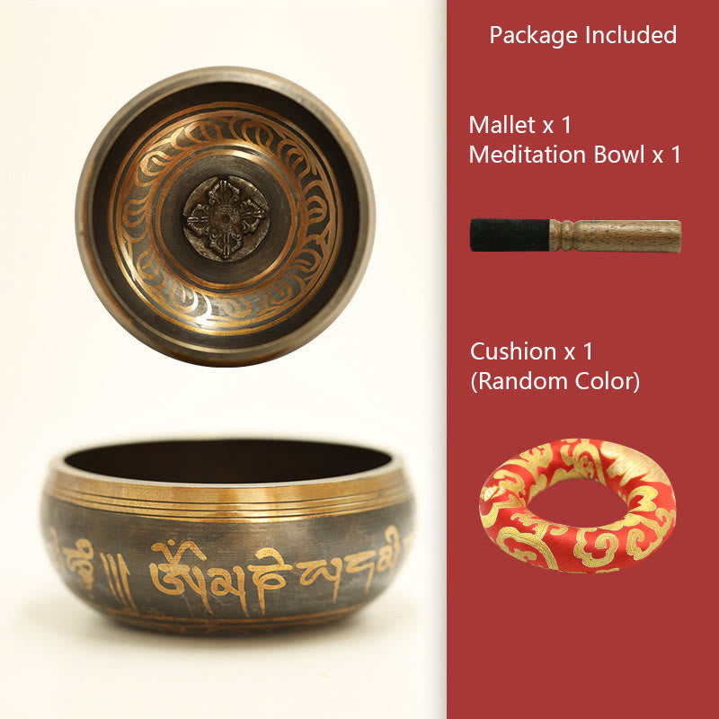 Karma Stone Tibetan Meditation Bowl for Healing and Mindfulness Om Mani Padme Hum Singing Bowl