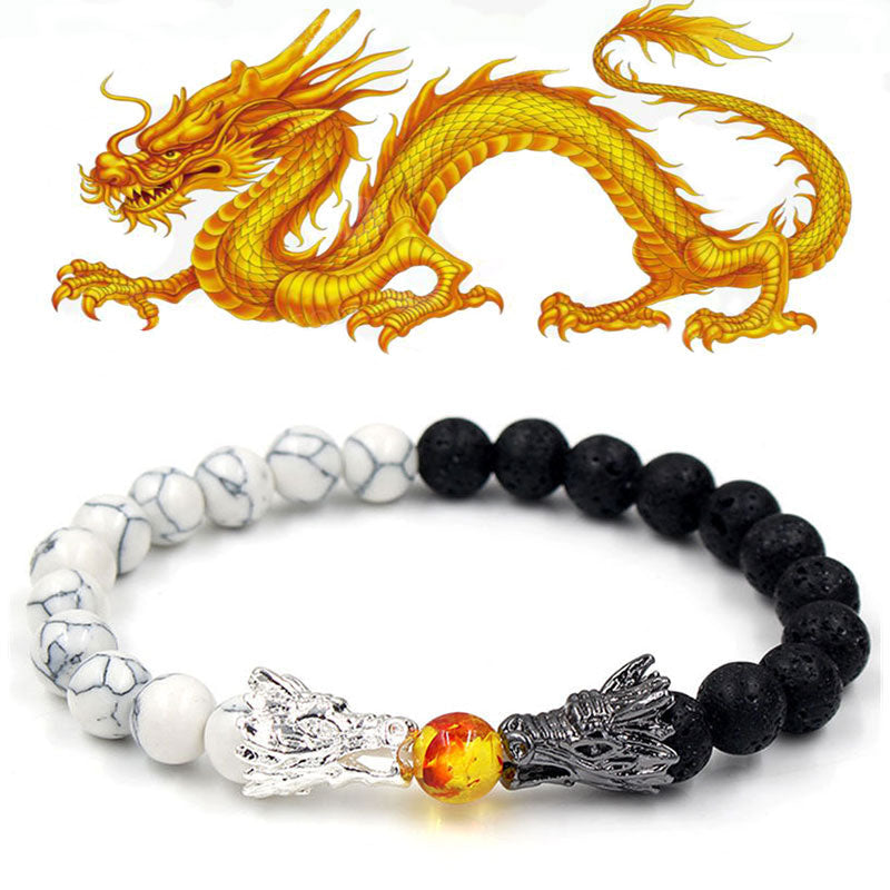 Karma Stone White Turquoise Lava Rock Dragon Blessing Beaded Bracelet