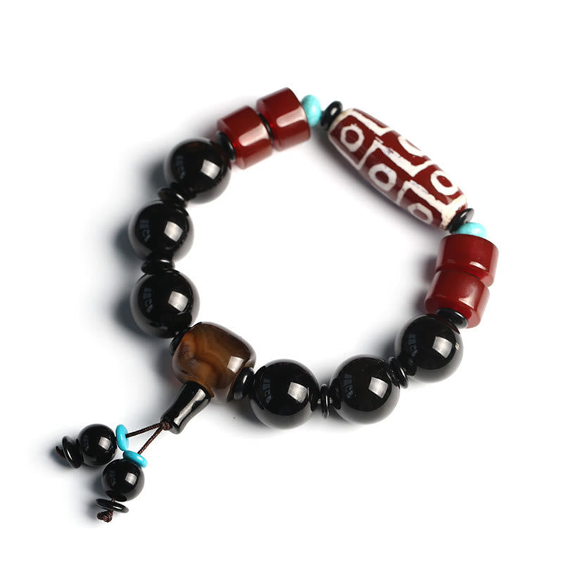 Karma Stone Nine-Eyed Dzi Bead Black Agate Fortune Tibetan Bracelet Protection Bracelets